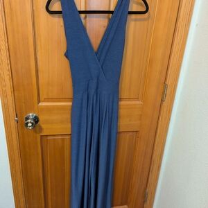 Deep V-Neck Navy Blue Maxi Dress